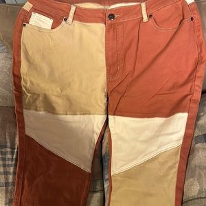 Trendsellar patchwork denim mid waist stretchy jeans